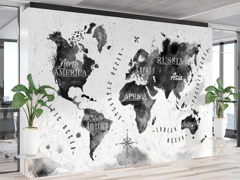 Fototapeta Feeby Monochromatyczna mapa świata watercolor  200x140 1 szt