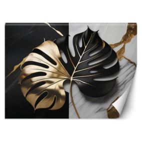 Fototapeta Feeby Monstera Złoto-Czarna Na Biało-Czarnym Tle  100x70 1 szt