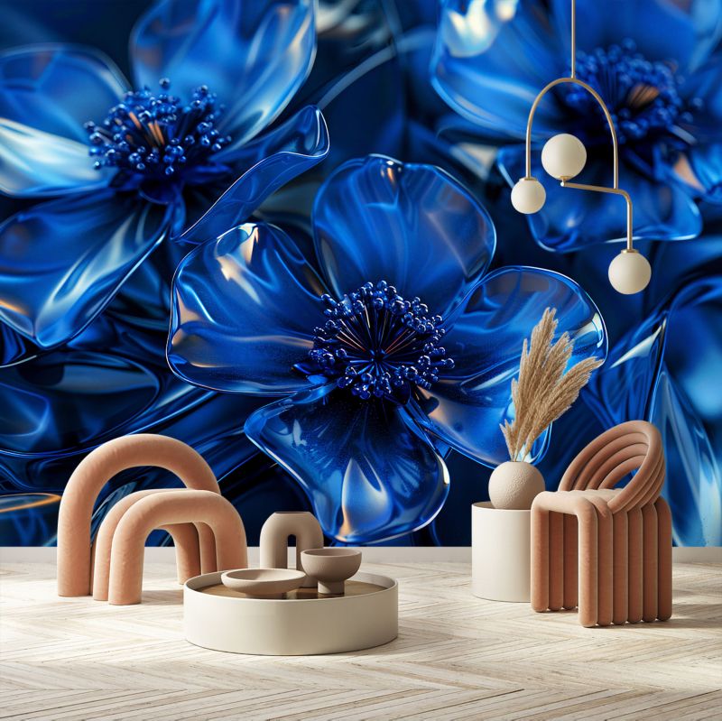 Fototapeta Feeby Niebieskie szklane kwiaty makro 3D  150x105 1 szt