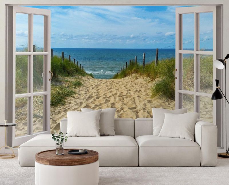 Fototapeta Feeby Okno morze plaża niebo  280x200 1 szt