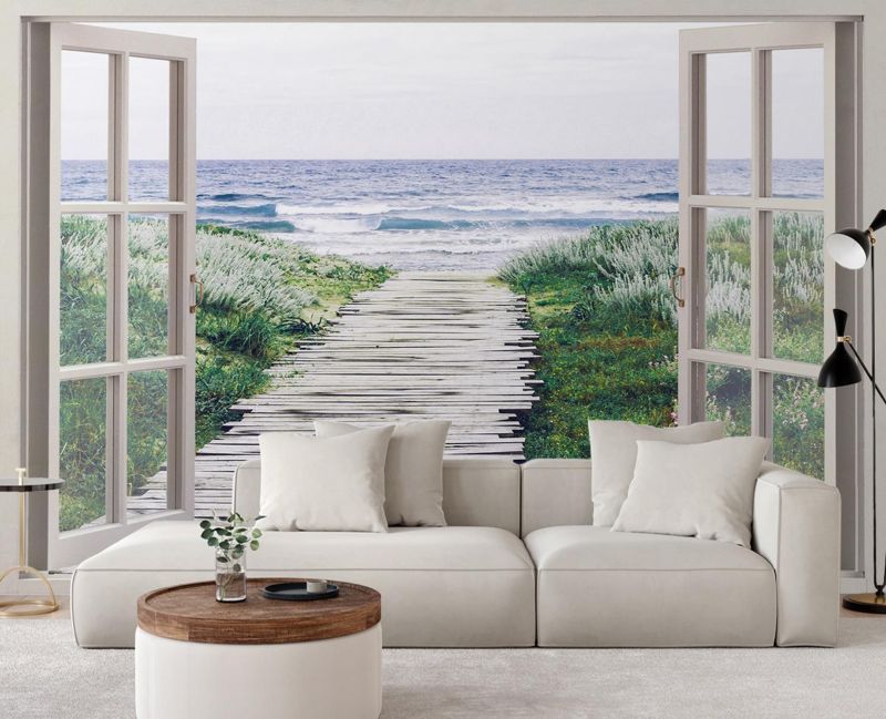 Fototapeta Feeby Okno morze plaża pomost  280x200 1 szt