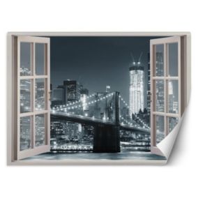 Fototapeta Feeby Okno Nowy Jork Most Brookliński czarno-biały  210x150 1 szt