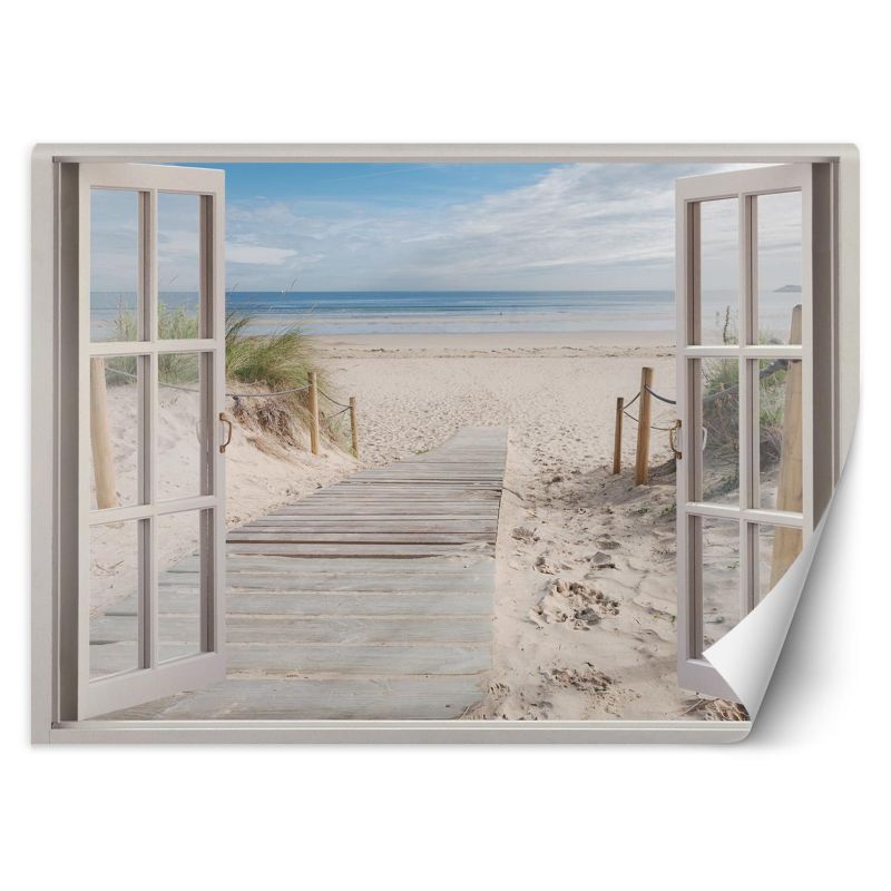 Fototapeta Feeby Okno widok morze plaża piasek  210x150 1 szt