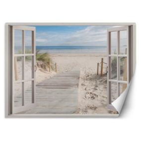 Fototapeta Feeby Okno widok morze plaża piasek  210x150 1 szt
