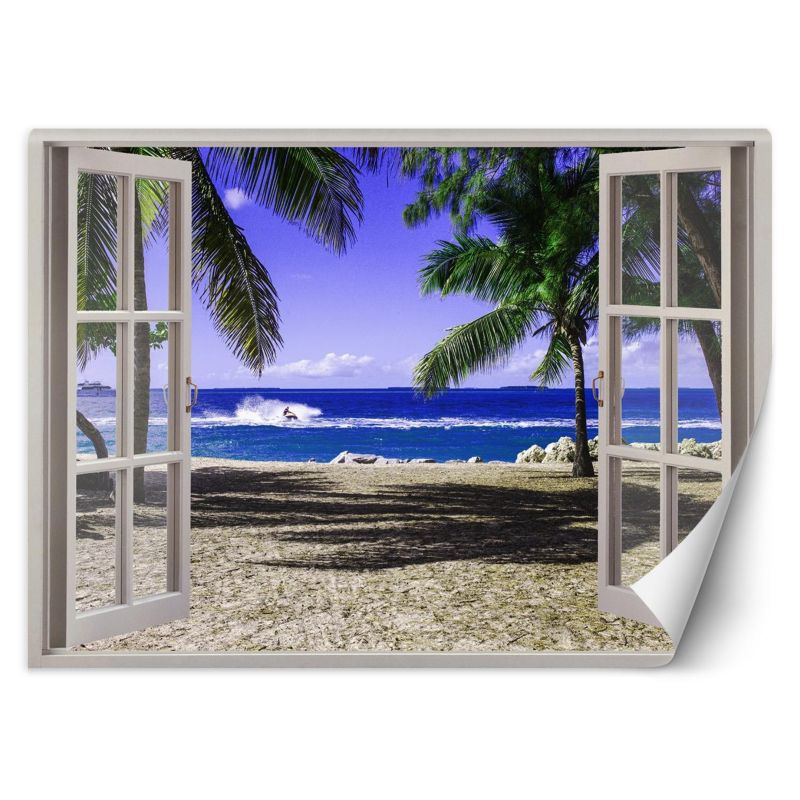 Fototapeta Feeby Okno z widokiem na tropikalną plażę  280x200 1 szt