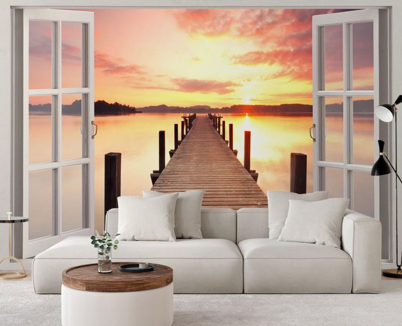 Fototapeta Feeby Okno zachód słońca pomost  210x150 1 szt