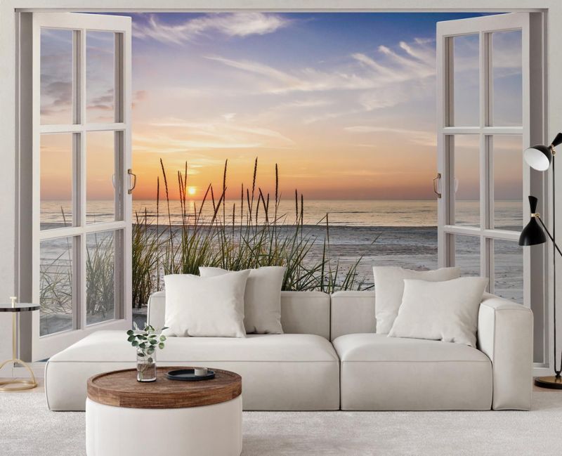 Fototapeta Feeby Okno zachodzące słońce na plaży  210x150 1 szt
