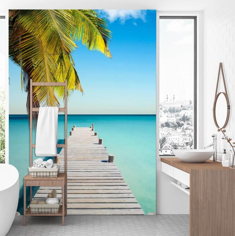 Fototapeta Feeby Pomost palmy tropikalny ocean  100x140 1 szt
