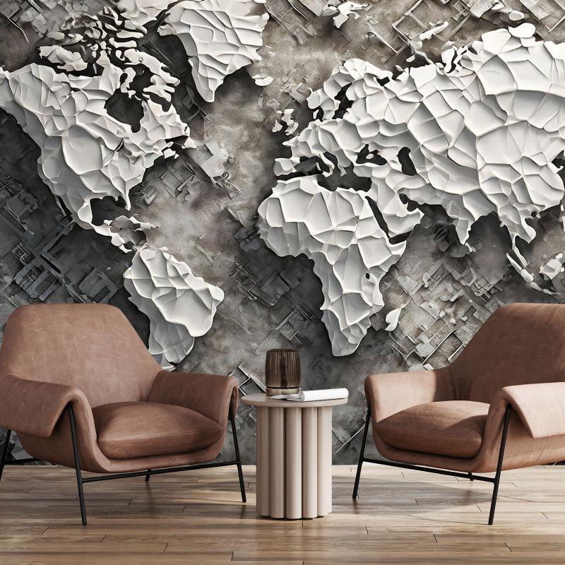 Fototapeta Feeby Szara mapa świata 3D  200x140 1 szt