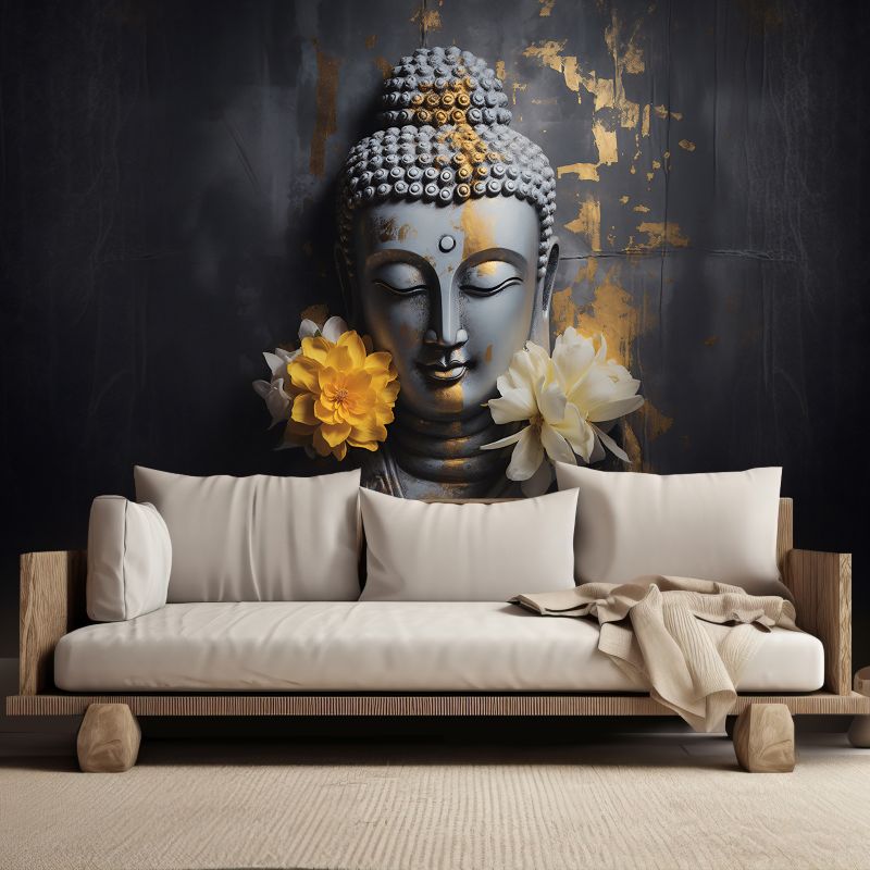 Fototapeta Feeby Szary budda i kwiaty  150x105 1 szt