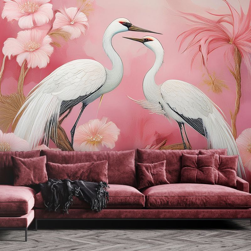 Fototapeta Feeby Żurawie Ptaki Kwiaty  350x245 1 szt