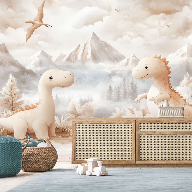 Fototapeta Feeby Urocze małe Dinozaury Krajobraz Beżowy  250x175 1 szt