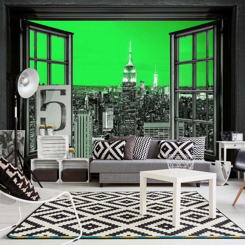 Fototapeta Feeby Widok z okna Miasto Niebo Zielony  100x70 1 szt