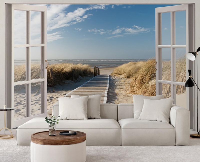 Fototapeta Feeby Widok z okna plaża wydmy pomost  280x200 1 szt