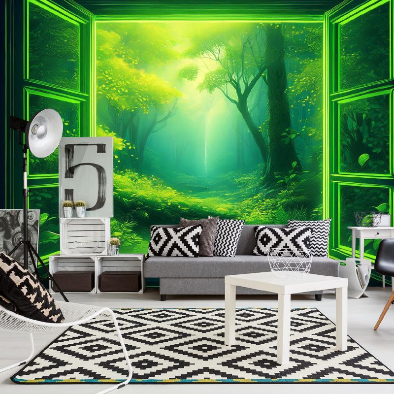 Fototapeta Feeby Widok z okna Zielony Las Natura  100x70 1 szt