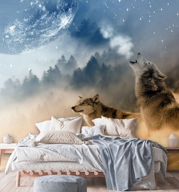 Fototapeta Feeby Wilk księżyc las we mgle  300x300 1 szt
