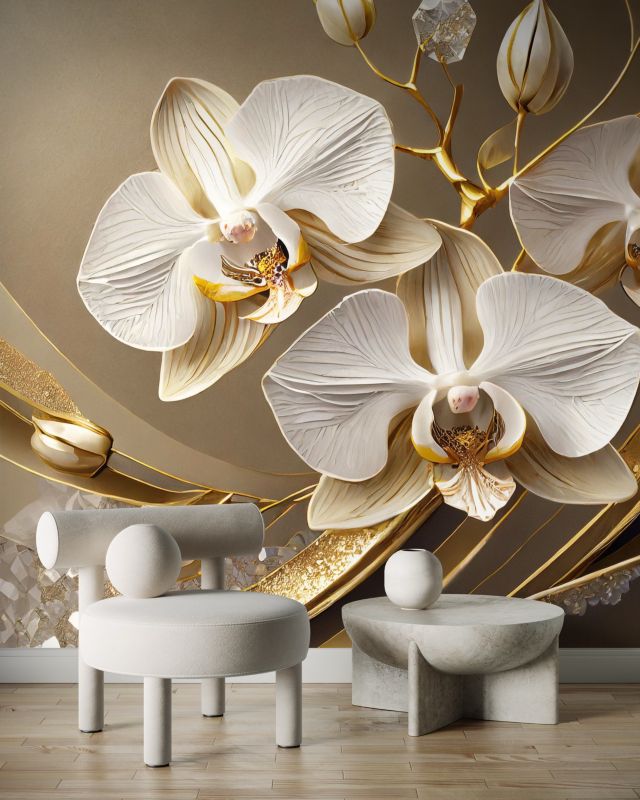Fototapeta Feeby Złota Orchidea Kwiat 3D  350x245 1 szt