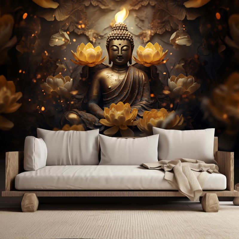 Fototapeta Feeby Złoty Budda i kwiaty lotosu  300x210 1 szt