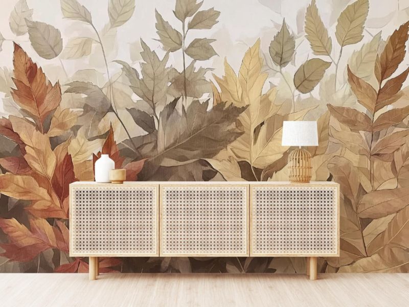 Fototapeta Liście Boho Beżowe Na Flizelinie WALLARENA 350x250 cm Tapeta Do Sypialni Salonu Kuchni 1 szt.