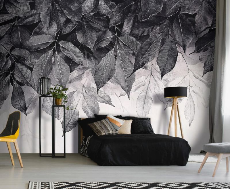 Fototapeta Liście Wiszące Szara Na Flizelinie WALLARENA 350x250 cm Tapeta Do Sypialni Salonu Kuchni 1 szt.