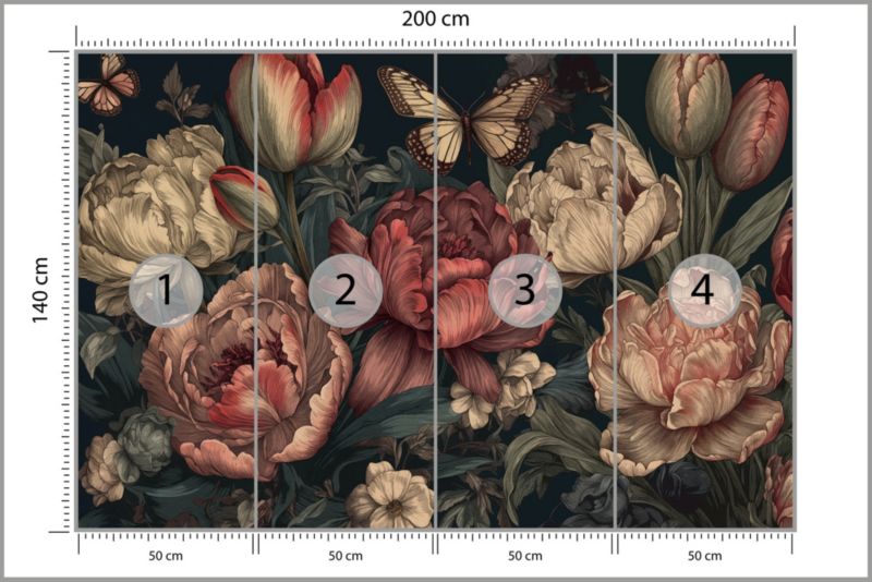 Fototapeta Muralo Piwonie w Stylu Vintage 200x140 cm 1sz