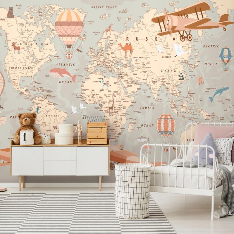 Fototapeta Na Flizelinie WALLARENA 300x210 cm Tapeta Dla Dzieci Mapa Świata 1 szt.