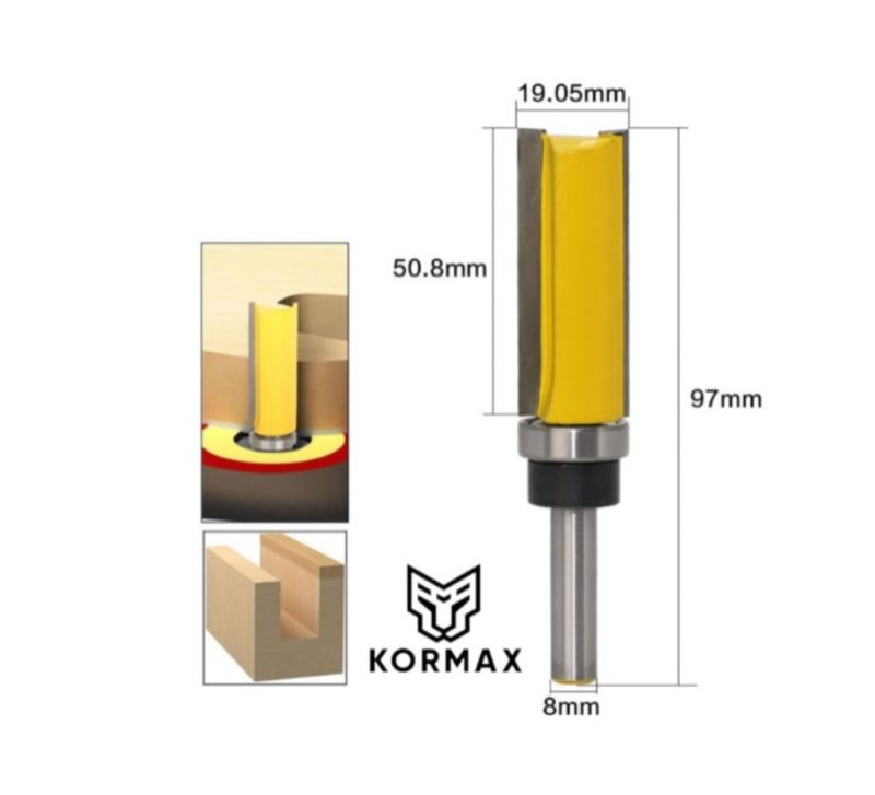 Frez do drewna prosty Kormax 19x50mm trzpień 8mm z łożyskiem dolnym 2Z (FD-PB-8-19-50) - 1 szt.