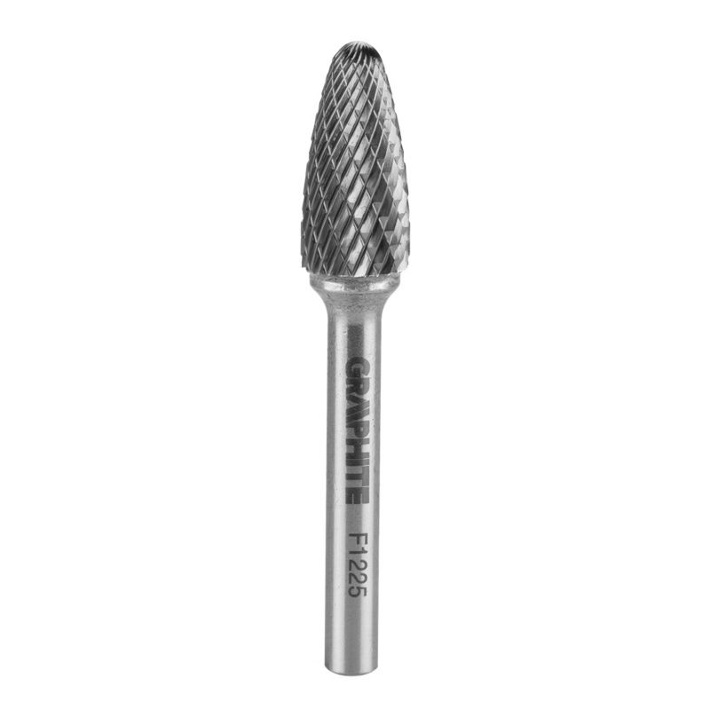 Frez do metalu GRAPHITE typ F (ostrołukowy zaokrąglony), 12 x 25 mm, trzpień 6 x 45 mm 1 szt