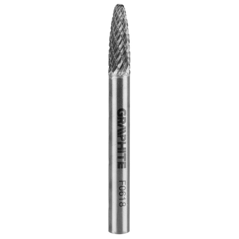 Frez do metalu GRAPHITE typ F (ostrołukowy zaokrąglony), 6 x 18 mm, trzpień 6 x 45 mm 1 szt