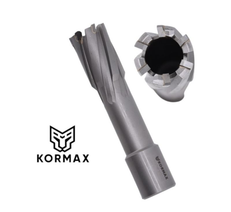 Frez trepanacyjny do metalu z węglika spiekanego Kormax 19x50mm z uchwytem Weldon  - 1 szt.