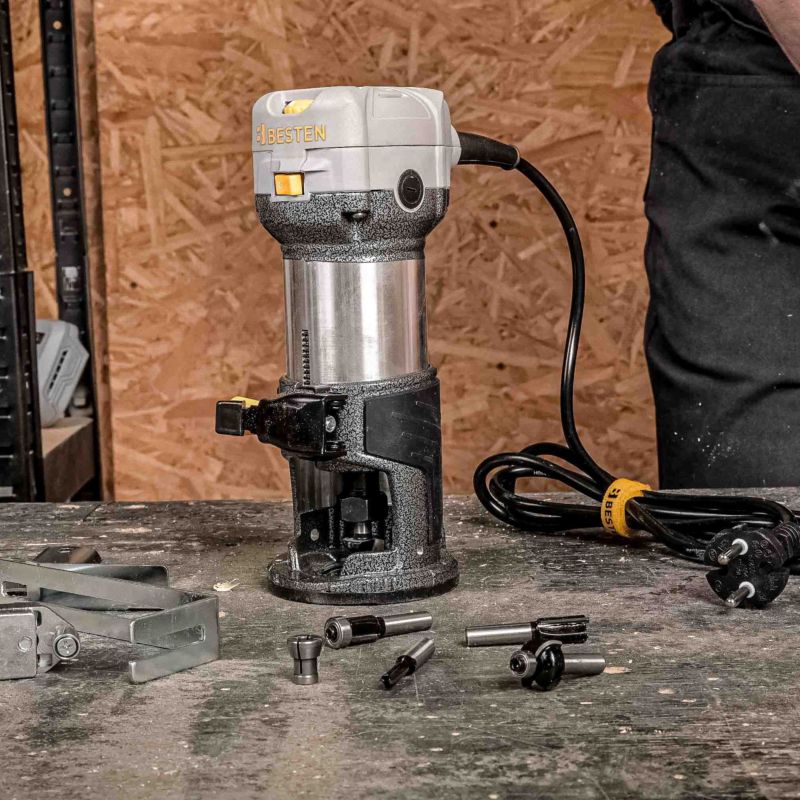 Frezarka górnowrzecionowa BESTEN BE-2536 800W 30 000 RPM 6-biegowa zestaw 15 frezów walizka 1 szt.