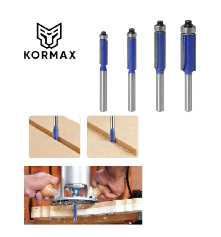Frezy proste do drewna do rowków z łożyskiem chwyt Kormax 6mm (FD-FTR-SET) - 1 kpl.