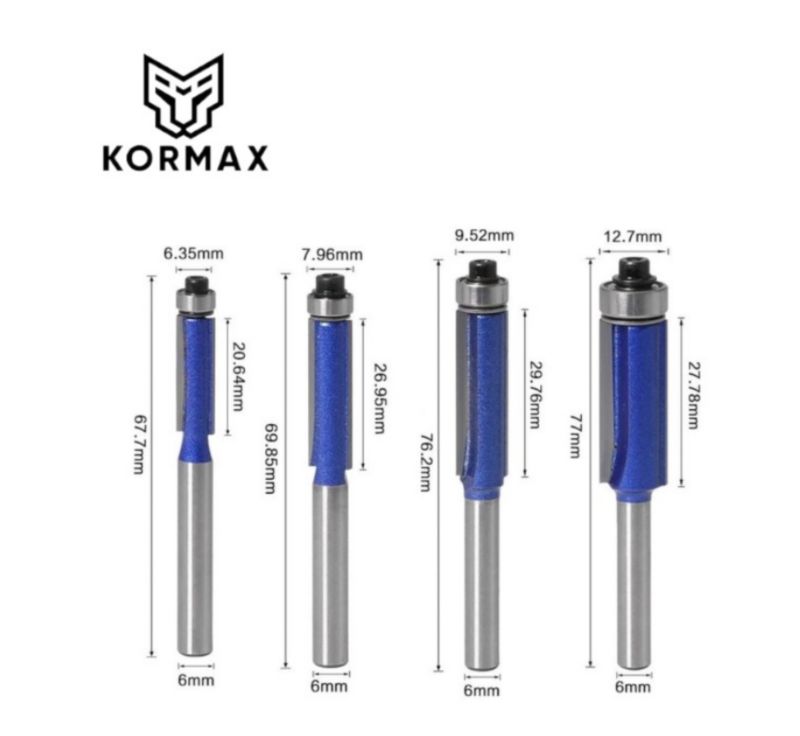 Frezy proste do drewna do rowków z łożyskiem chwyt Kormax 6mm (FD-FTR-SET) - 1 kpl.