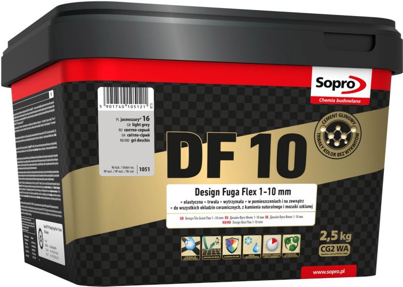 Fuga szeroka Sopro Flex DF10 Design 16 jasny szary 2,5 kg
