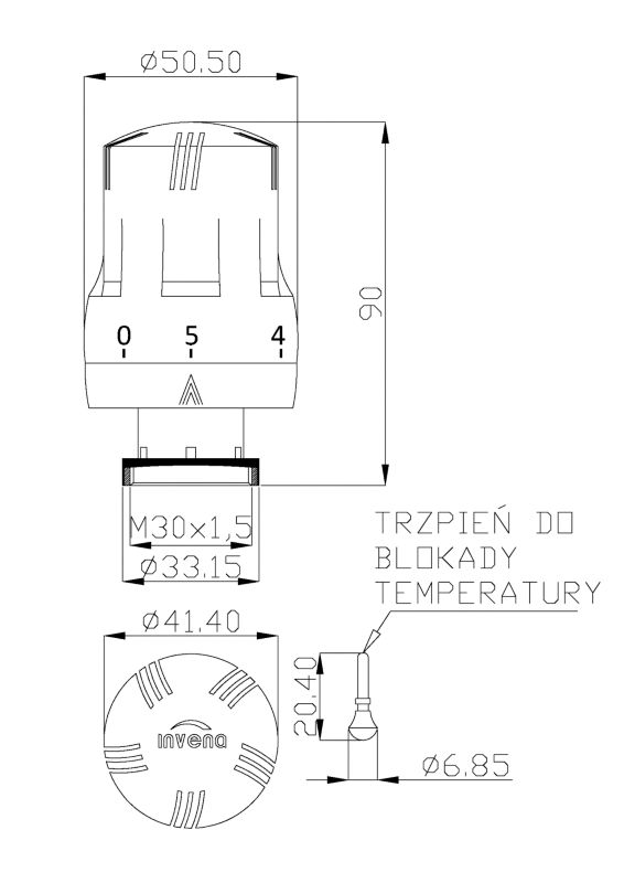 Głowica Termostatyczna do Grzejnika Termostat Grzejnikowy INVENA 1 szt.