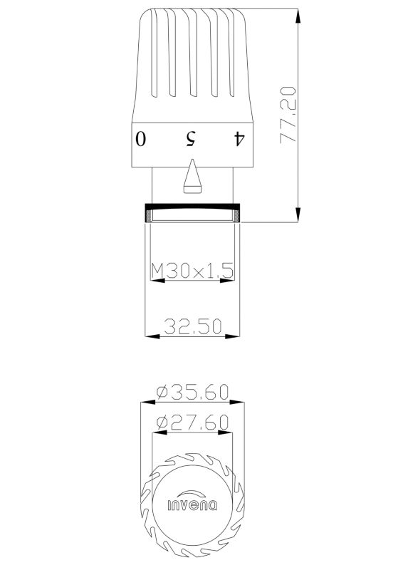 Głowica Termostatyczna do Grzejnika Termostat M30x1,5 INVENA Mini 2 Prov 1 szt.