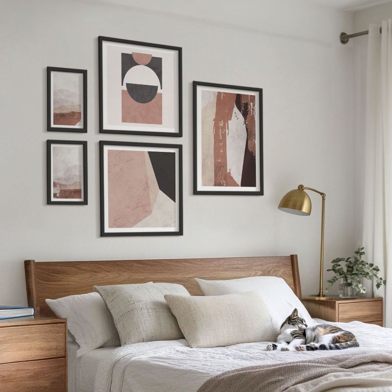 Galeria Obrazów Na Ścianę Wallfluent Abstrakcyjne brązowe wzory Czarna rama 5 szt.