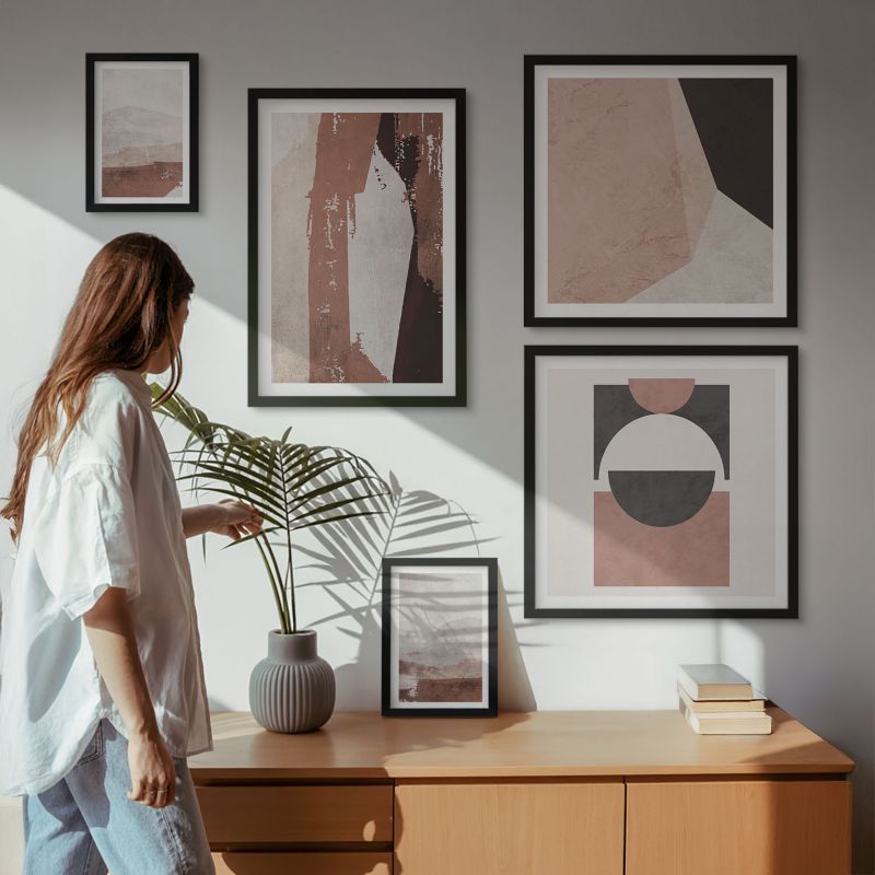 Galeria Obrazów Na Ścianę Wallfluent Abstrakcyjne brązowe wzory Czarna rama 5 szt.