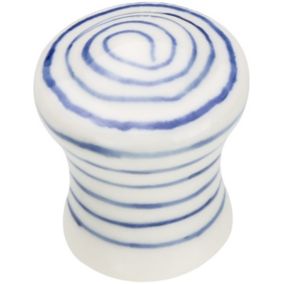 Gałka meblowa stożek porcelanowa biało-niebieska