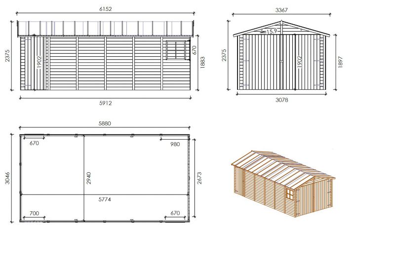 Garaż ALTANKA 18,19 m2 - 3,05x5,91 m - 18 mm - Kolor: naturalny, drewniany, 1szt.