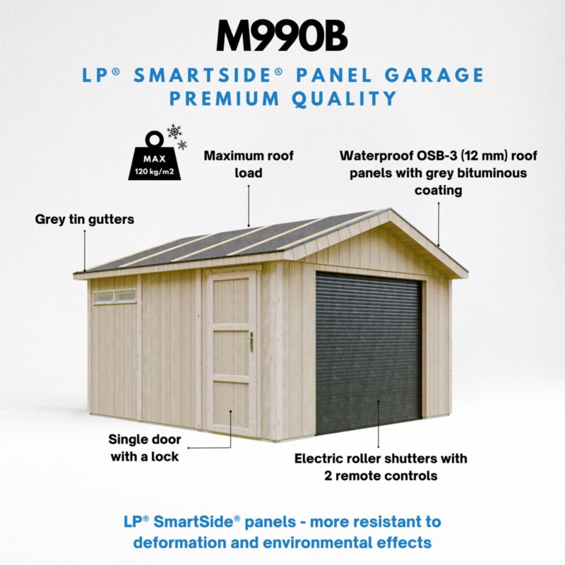 Garaż premium quality Timbela M990B 13 m² konstrukcja z paneli LP Smartside 1 szt.