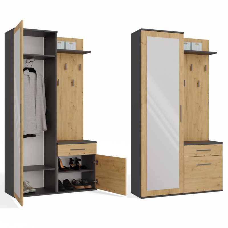 Garderoba Duo Topeshop Antracyt Dąb Artisan 180x50x35 cm 35x100x180 cm 1 szt.