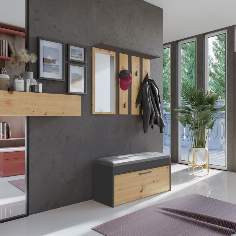 Garderoba Parma Topeshop Antracyt Dąb Artisan - 35x100x180 cm 1 szt.