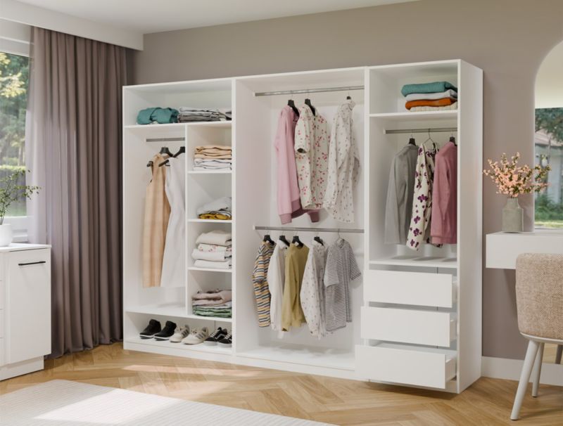 Garderoba Szafa OPENO 1W6P BIAŁA Modułowa Regał z Drążkiem Półki Sypialnia 50x200x100 cm 1 szt.