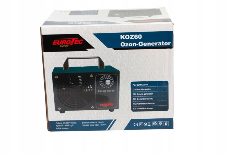 Generator ozonu 60000 mg/h 120 W z 4 płytkami ozonowymi 1 szt.