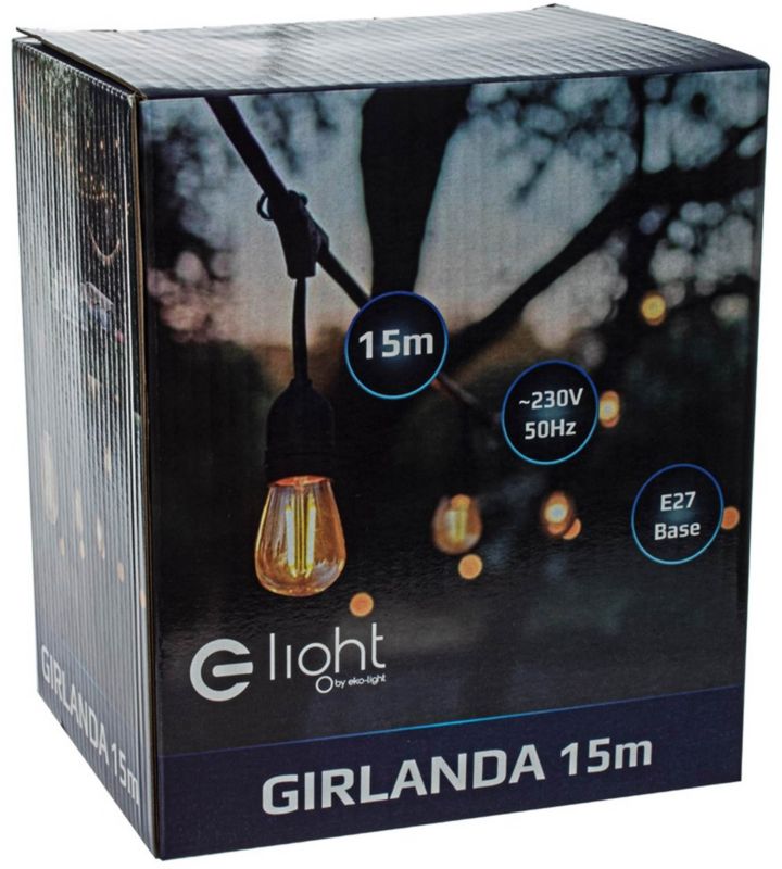 Girlanda Eko-Light 15 x E27 15 m IP44 czarna