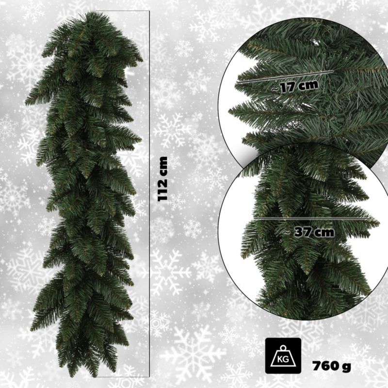 Girlanda KADAX Choinkowa Świąteczna 112 cm Zielona Gęsta 1 szt.