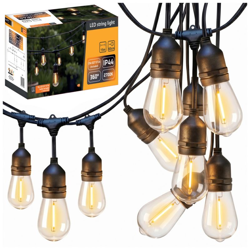 Girlanda ogrodowa świetlna MasterLED 15m 15x żarówka LED E27 2700K wodoszczelna zewnętrzna 1 szt.