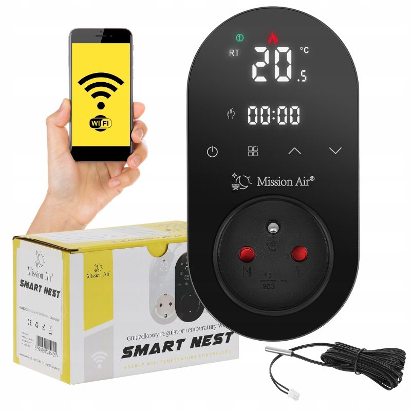 Gniazdkowy regulator temperatury Mission Air SMART NEST BLACK 1 szt