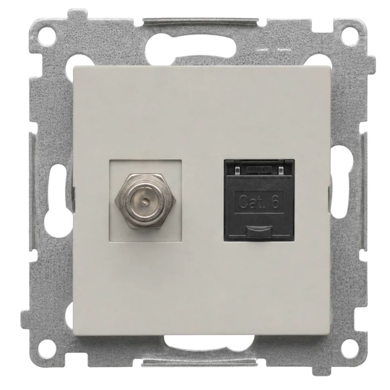 Gniazdo antenowe F + RJ45 Kontakt Simon S54 kat. 6 kaszmir 1 szt.
